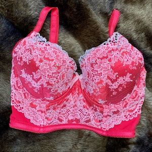 NWT Victoria’s Secret Embellished Red White Lace Mesh Lined Demi Bra 32D